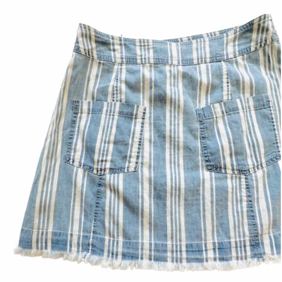 Jack by BB Dakota Skirt Ivanna Blue Striped Raw Hem Chambray Mini Size 2 NEW - Picture 8 of 12